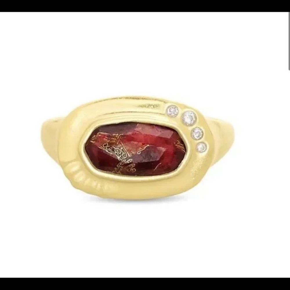 Kendra Scott Anna 14K Yellow Goldplated & Maroon Jade Pendant Ring